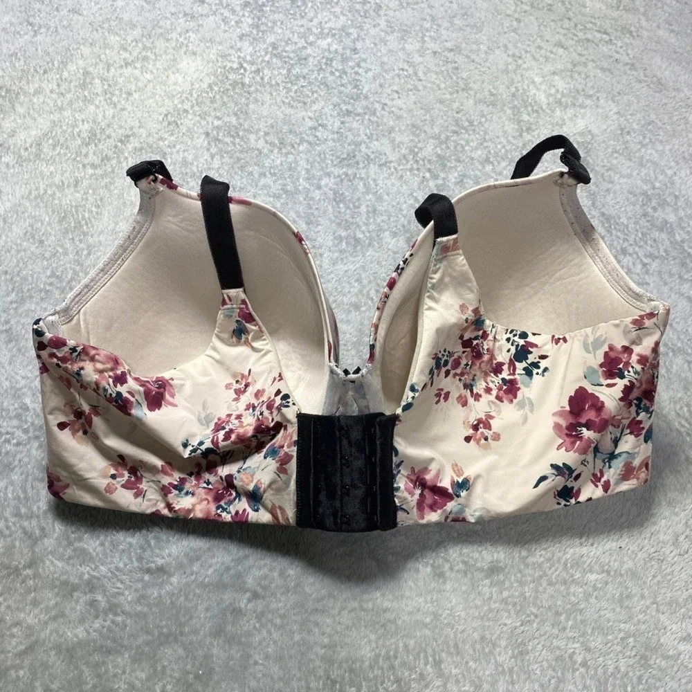 Torrid Womens 42DDD T-Shirt Bra 360 Smoothing Floral Cream Purple Underwire